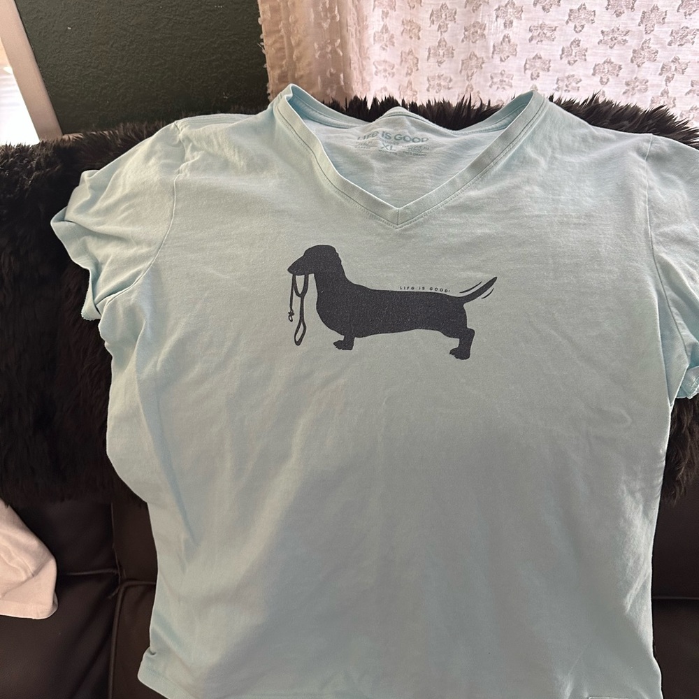 Life Is Good Blue Dachshund Silhouette T-Shirt